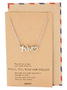 Quan Jewelry Chain Jewelry Necklace, EKG Heartbeat Lifeline Pulse Pendant, Women's Nurse RN Gift with Greeting Card for Nursing School Graduation, Chain Jewelry Necklaces
