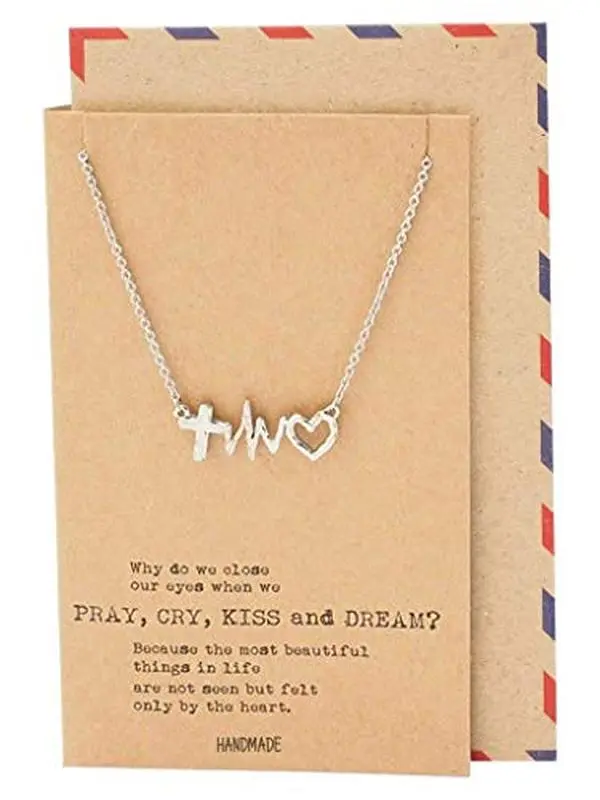 Quan Jewelry Chain Jewelry Necklace, EKG Heartbeat Lifeline Pulse Pendant, Women's Nurse RN Gift with Greeting Card for Nursing School Graduation, Chain Jewelry Necklaces