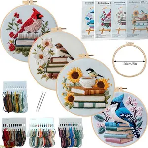 Christmas Winter Bird Embroidery Kit DIY Stitching Materials Set English Stitch Guide Handmade Needlework Craft Project for Holiday Home Decoration