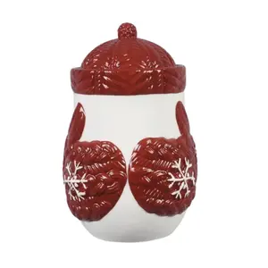 Hat with Snowflake Mittens Treat and Red & White Cookie Jar – Festive Holiday Storage and Decor