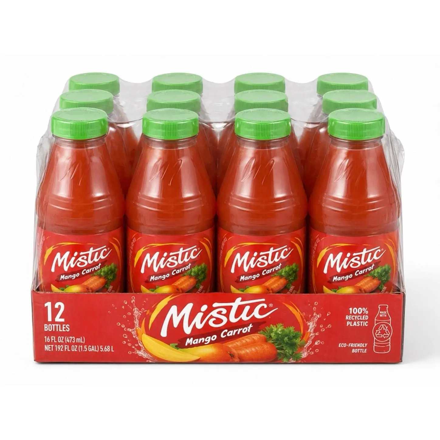 Mistic Mango Carrot Juice 12 Bottles 16 Fl Oz Each Orange Carrot Mango Flavor Eco-Friendly Bottles