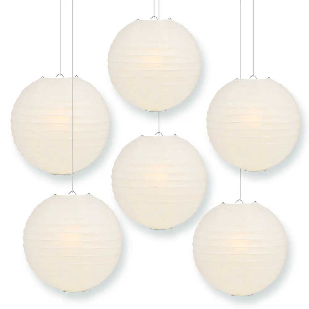 6-Pack 10 Inch Beige / Ivory Parallel Ribbing Round Paper Lanterns