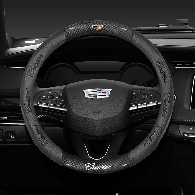 Carbon Fiber Leather Steering Wheel Cover for Cadillac CT4/CT5/CT6, XT4/XT5/XT6, ATS, BLS, CTS, EXT, SLR, SLS, STS, XLR, Escalade and SRX, Steering Wheel Protector Automotive Accessory Car Accessories