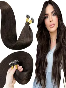 12-22 Inch Nano Bead Hair Extensions, Light Dark Real Human Hair, Invisible Nano Ring, Medium Length Wig for Women