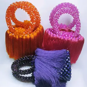Women's Elegant Tasle Beaded Bag Bead Bucket Bag with Colorful Tassels and Beads Orange Pink and Purple Options