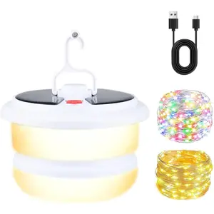 Camping String Lights Outdoor Solar, 3 in 1 Waterproof Camp Light Portable RGB String Light with 7 Modes (26.2ft), Solar/USB Rechargeable Tent Lantern for Camping, Hiking, Yard, RV, Festival Decor