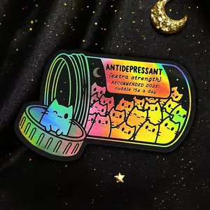 Funny Kitty Cat Bottle Holographic Sticker by Moonstruck Crystals