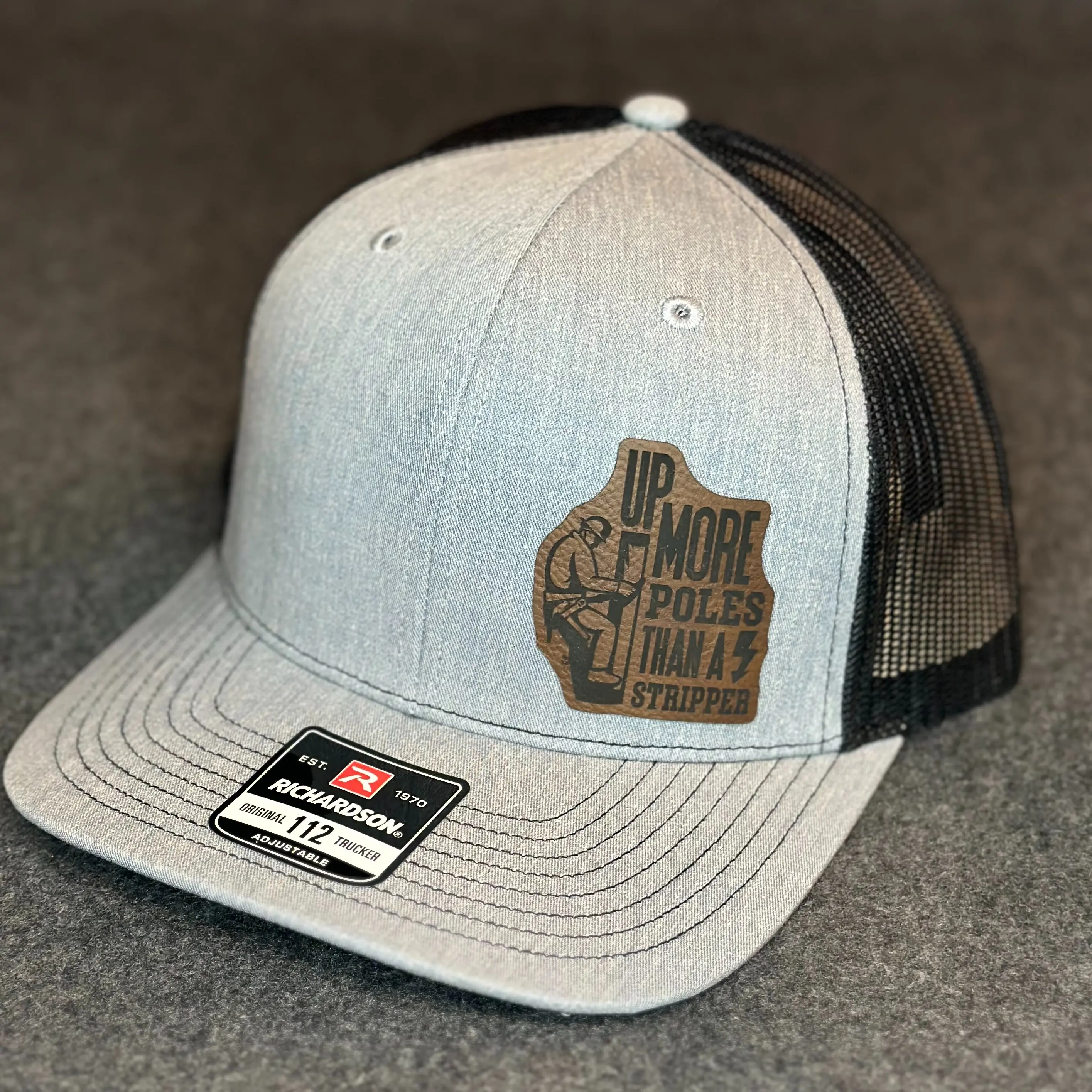 Richardson 112 Unisex Adjustable Casual Snapback Baseball Cap - PU Leatherette Graphic Hat, "Up More Poles than a Stripper, Line Worker" Print, Hand Wash Only for Outdoor Work, Pu Leather