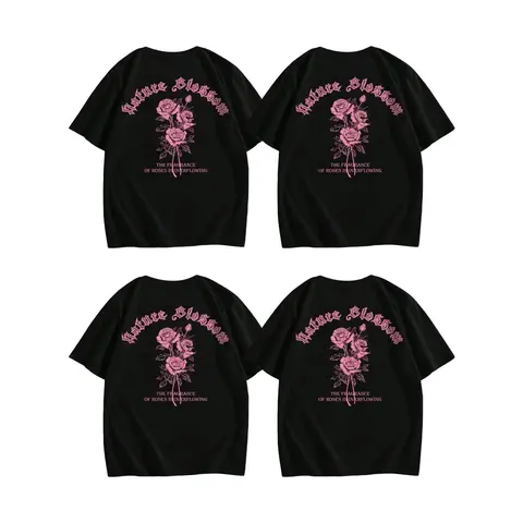 Men's Floral & Letter Print Drop Shoulder Graphic Tees, Regular Fit Casual Round Neck Short Sleeve T-Shirt, Summer Clothes, T Shirts for Men, Casual Printed