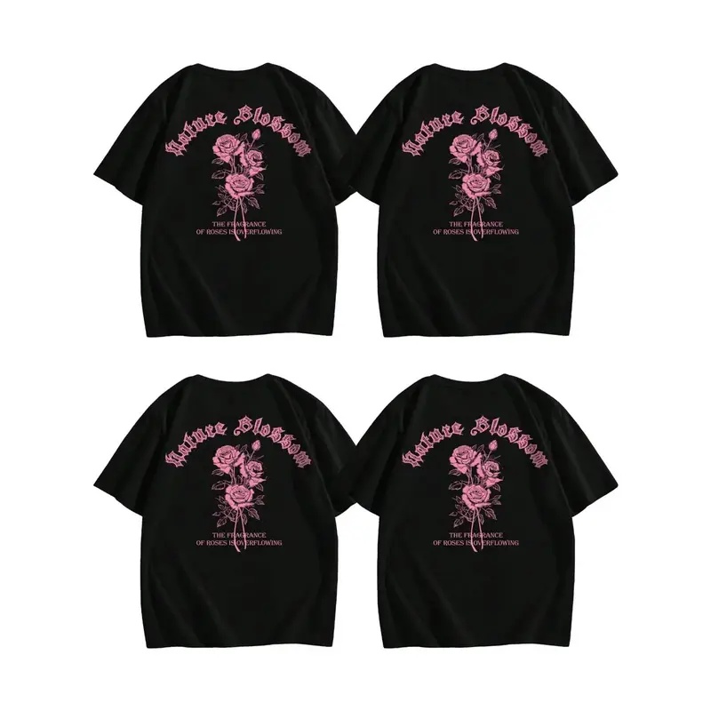 Men's Floral & Letter Print Drop Shoulder Graphic Tees, Regular Fit Casual Round Neck Short Sleeve T-Shirt, Summer Clothes, T Shirts for Men, Casual Printed