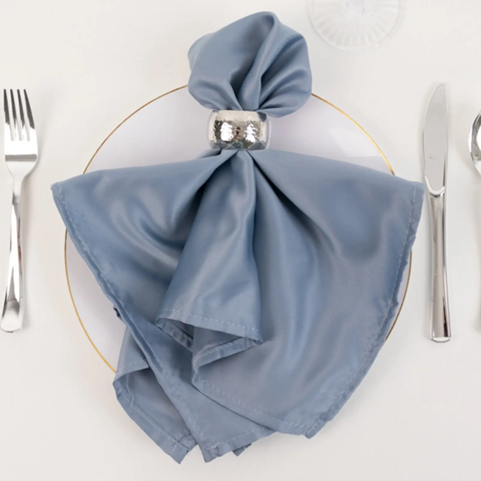 5-Pack Lamour Satin Decorative Square Wedding Napkins, 20"x20" Dusty Blue - Soft Matte Textured Tableware for Business Settings, Events, Decorative Napkins