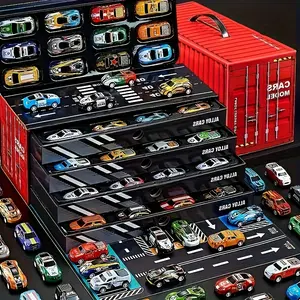 48 Piece Realistic Racing Car Set, Collectible Gift Box Edition, Includes Map, Parking Lot, Track, Four-Layer Parking Garage, Interactive Toy