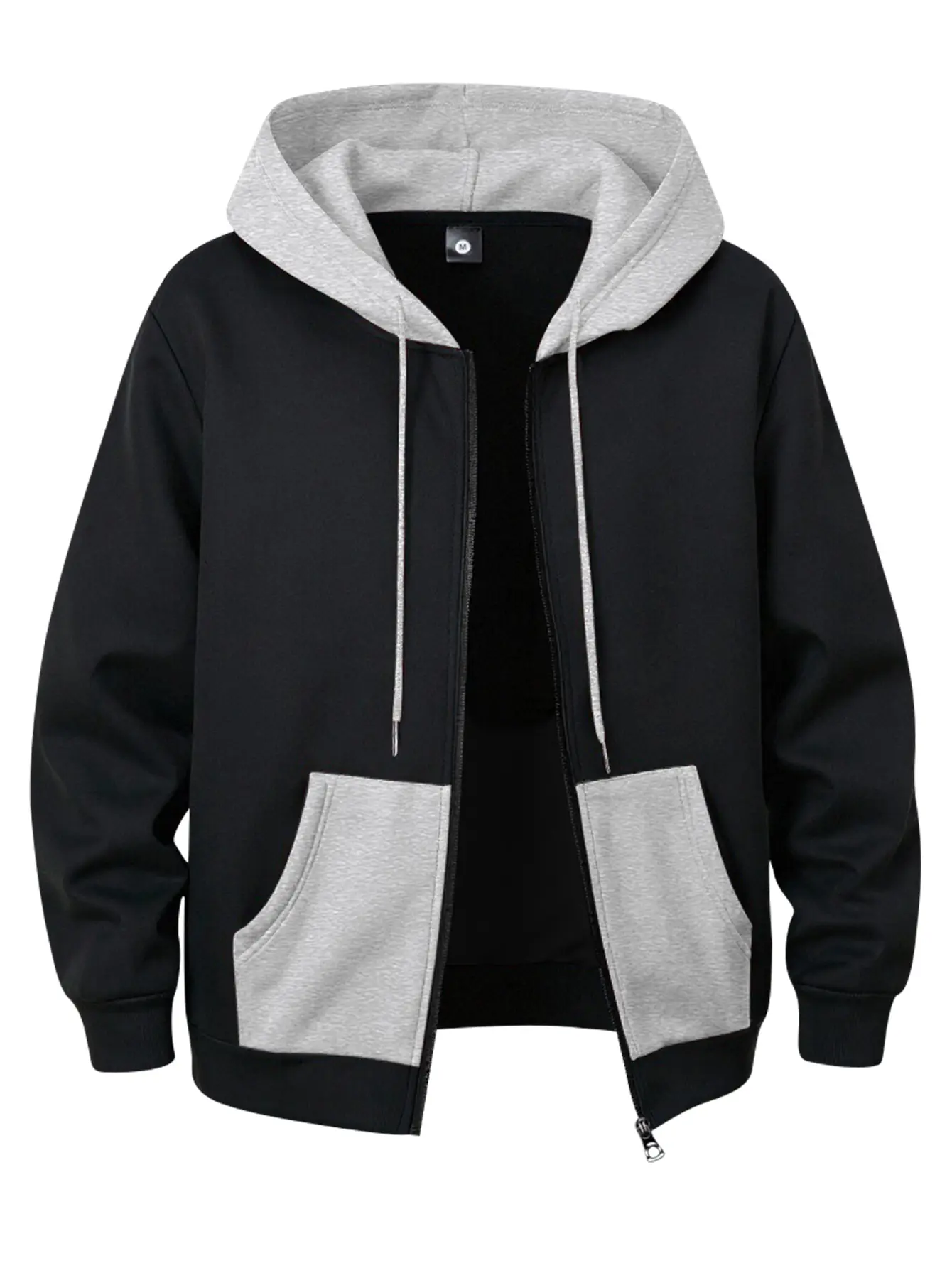 Men's Autumn Winter Long-Sleeve Colorblock Hoodie Jacket - H Type, Normal Type, Pocket, Zipper Hood, Machine Washable, Fashion Casual Menswear Top for Street Travel Camping