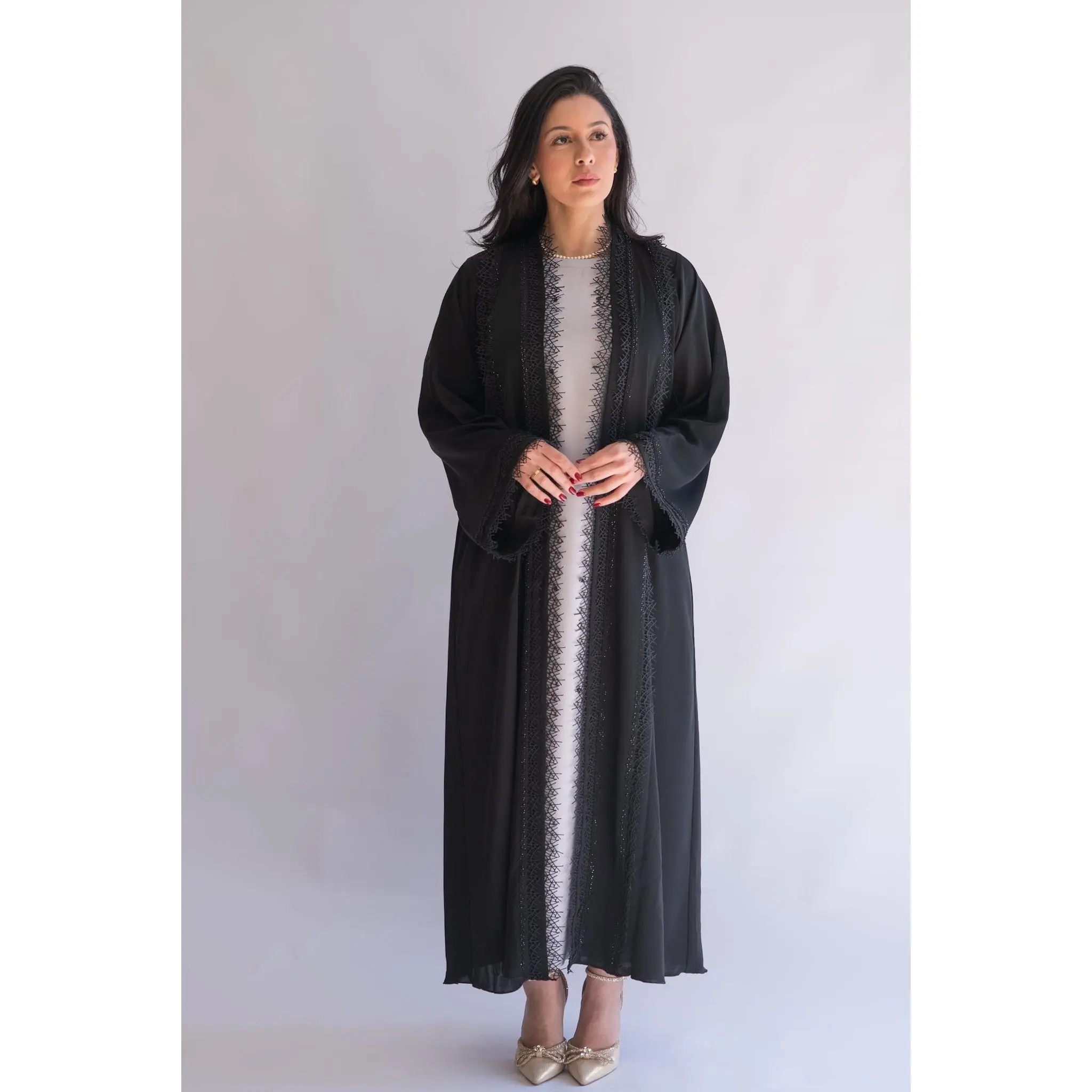 Gessy luxury cut black Nida abaya w/sheila