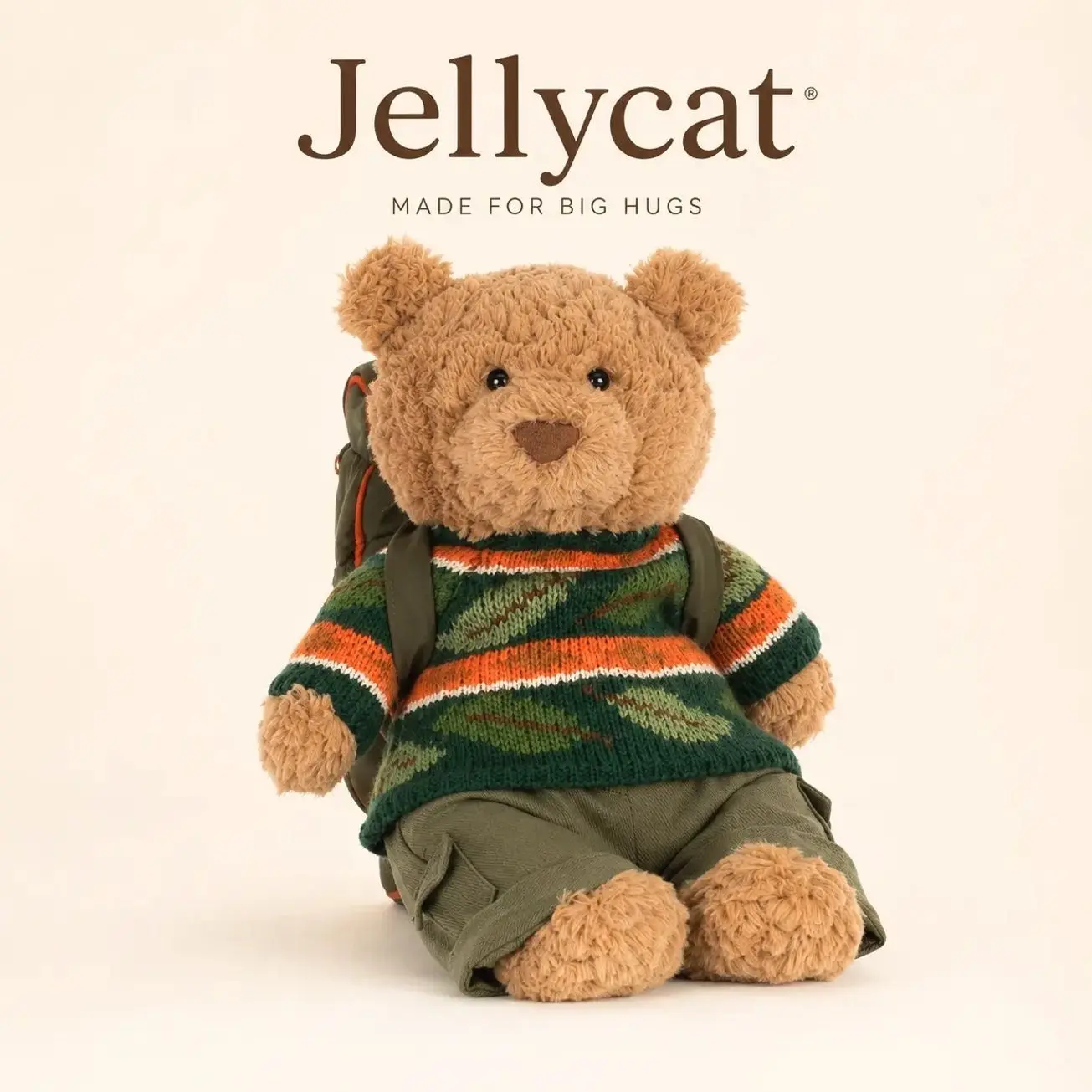 Jellycat Bartholomew Bear Hiking Plush Freeship, Cute Soft Teddy Bear Stuffed Animal with Backpack Gift for Kids Girls