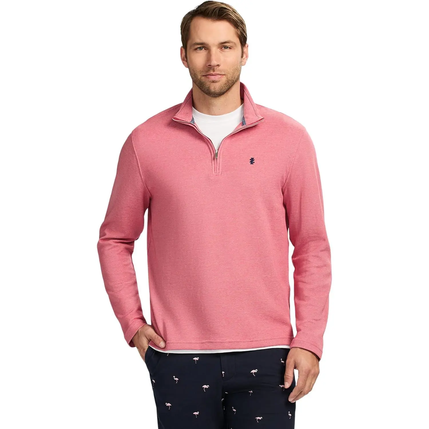 Izod Men's Performance Longsleeves Quarter-Zip Shirt, Natural Menswear with Soft Embroidery for Comfort, Polo
