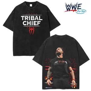 WFY Retro WWE Roman Top 1 Tribal Chief, Washed Cotton Oversized Unisex, Acid Wash T-Shirt , Wash Hoodie , SweatShirt Wash – Wrestling Inspired Graphic Tee, Premium Graphic T-Shirts Seamless Top Fabric Menswear Shirts Men Streetwear Crewneck