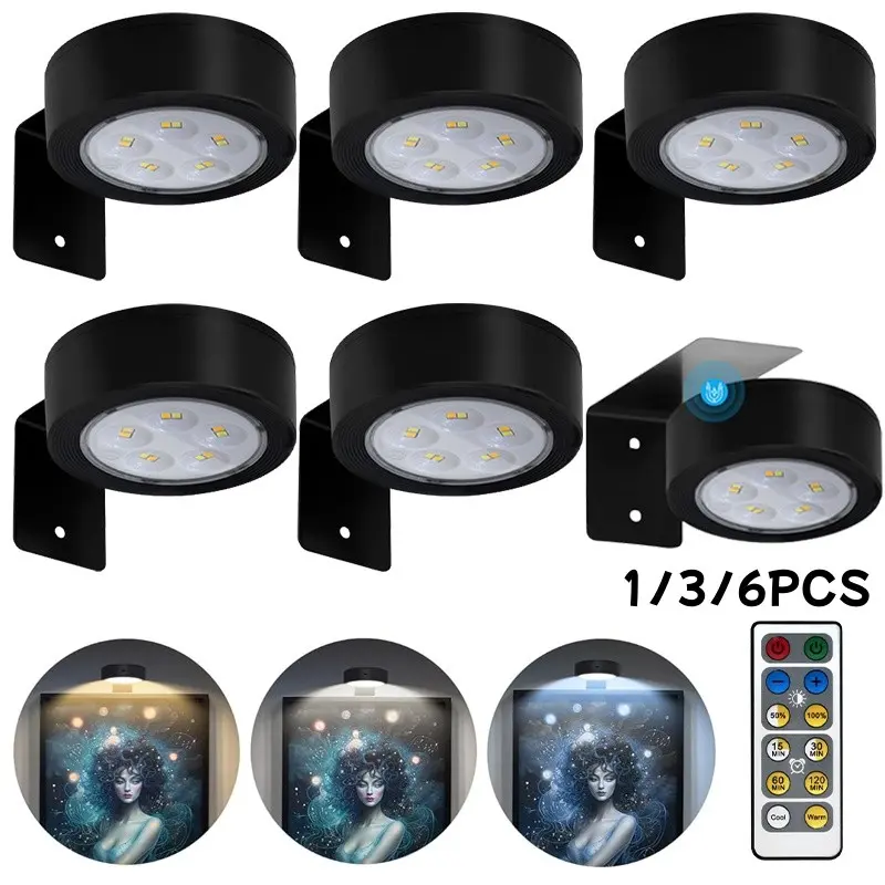 Wireless Magnetic LED Bright Picture Light, Adjustable Dimmable Timer Lamp, Battery Powered, Energy Saving Wall Mount Display Light for Home Decor, Cordless Wall Lamp