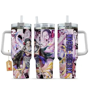 [Sip40 Otaku] Nico Robin Inspired One Piece Anime 40oz Custom Tumbler – Elegant Blue Flower Design Stainless Steel Cup, Anime Lover Gift, Otaku Aesthetic Drinkware, Iced Coffee Cup, Japanese Cartoon Merch for Fans