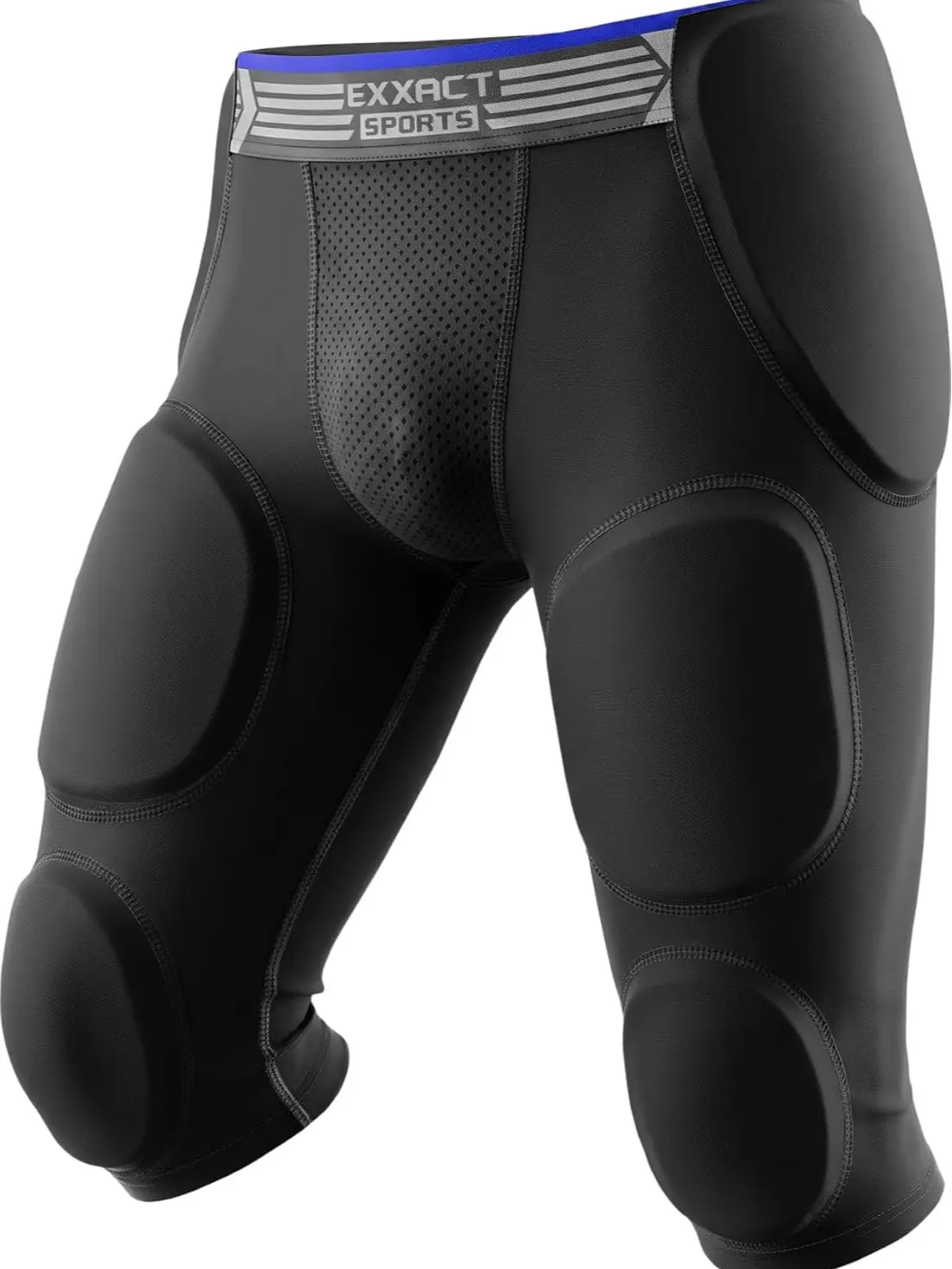 Exxact Sports Battle 7-Pad Youth Boys' Football Girdle - Safety Protection Athletic Apparel, Padded Compression Shorts with Cup Pocket (Black)