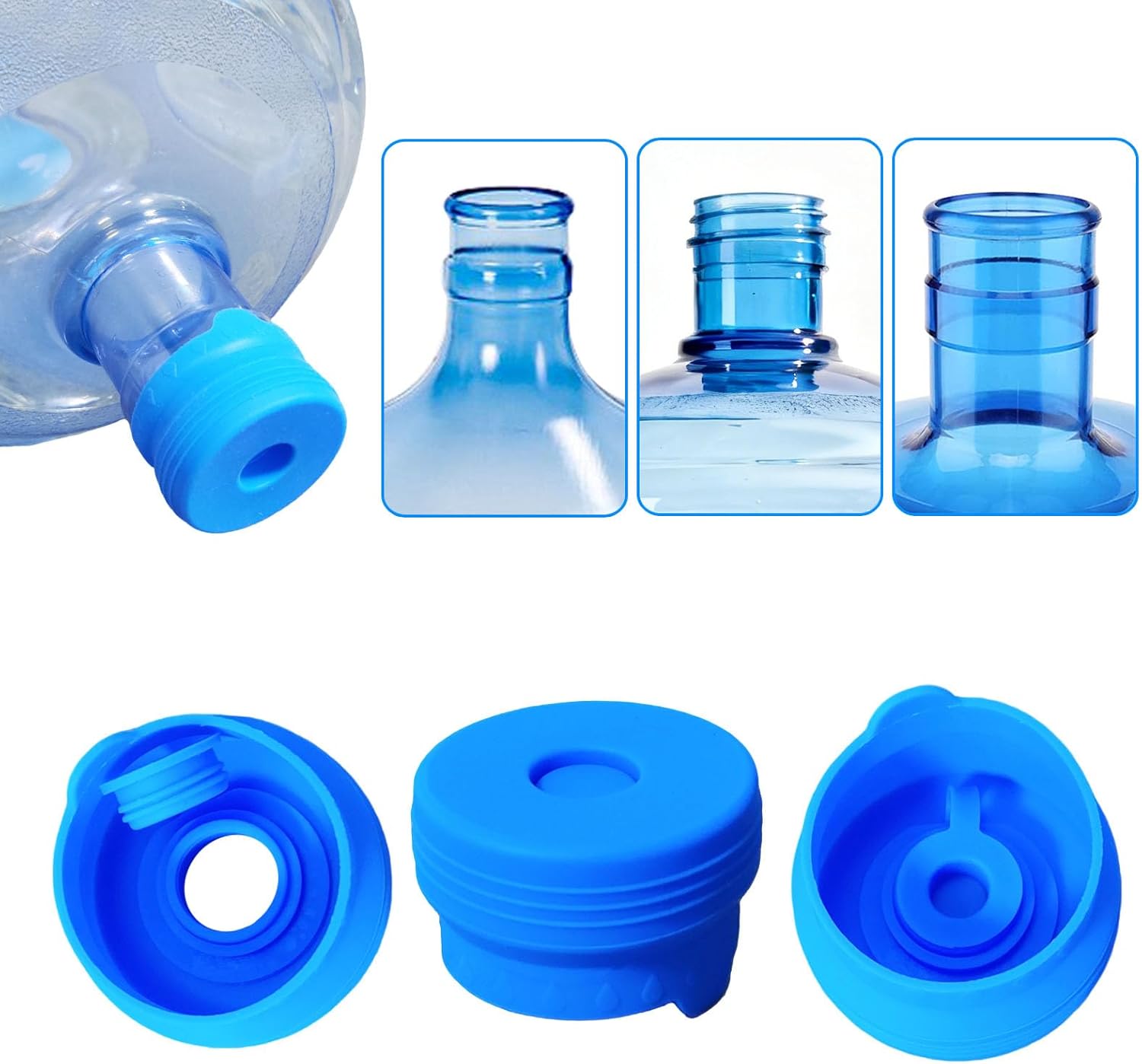 3 & 5 Gallon Water Jug Caps, Non-Spill Leak Free Silicone Covers for Indoor & Outdoor Use, BPA Free Food Grade