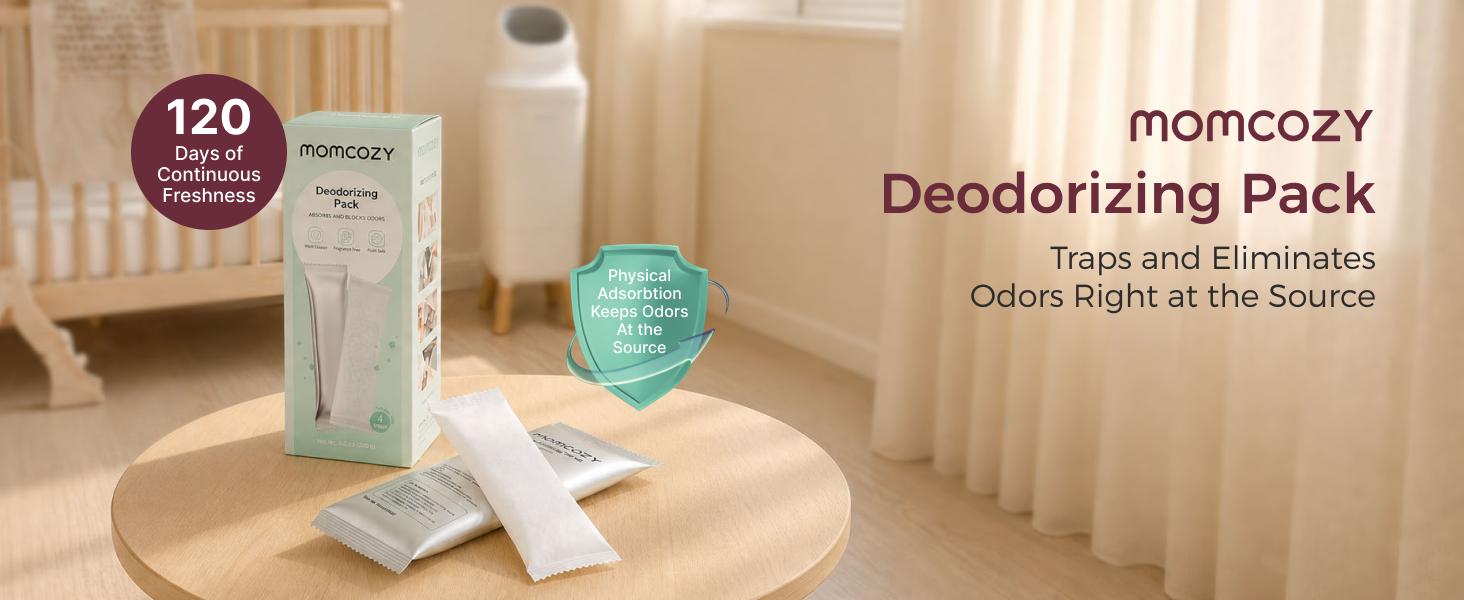 Momcozy Diaper Pail Deodorizer Refills, 4 Packs Mineral-Based Odor Control Bags, Fragrance-Free Odor Absorber Packs for Momcozy Diaper Pail, Trash Bins, Shoe Cabinets, Gym Bags & Cat Litter Boxes
