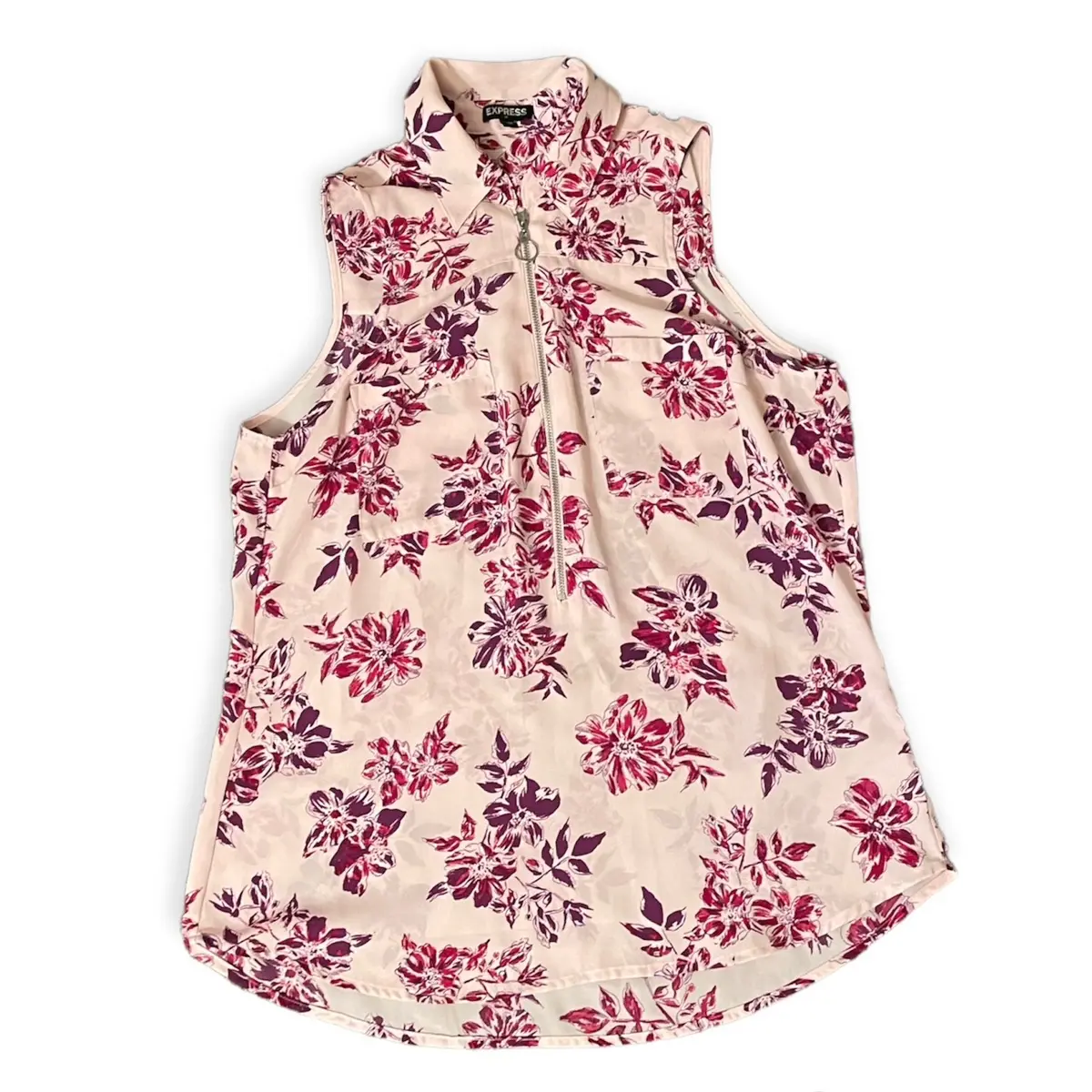 EXPRESS Sleeveless Collared Blouse Pink Floral Medium