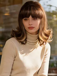 Retro Wig 50s 60s 70s Style with Bangs, Synthetic Hair for Women, Perfect for Halloween Costumes & Parties, Trendy Retro Look