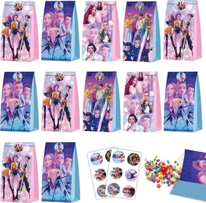 K-Pop Theme Party Favor Bags, Cute Cartoon KDH Gift Bags for Kids Birthday Party, Goodie Candy Treat Bags for KPop Fans Party Supplies, Durable Paper Bags with Vivid Prints for Party Gifts and Rewards