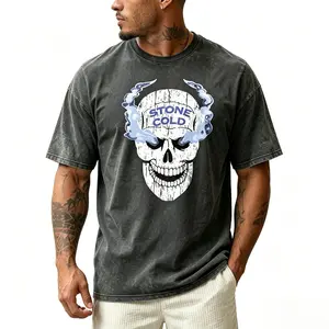 WWE Stone Cold Steve Austin Skull Graphic Tee for Men and Women, Casual 100% Cotton Heavyweight Vintage Washed Oversized T-Shirt, Retro 90s WWF Attitude Era Streetwear Aesthetic Summer Holiday Giftable Short Sleeve Shirt, 1 Count unisex crew neck t-shirt