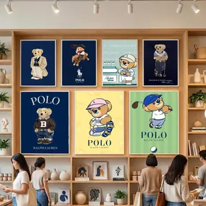 Lovely P-POLO bear Poster HD Heavy-Duty Self-Stick Waterproof Wall Decor Tool-free durable Conceals wall flaws elevates style for living rooms bathrooms & kitchens