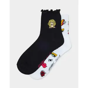Betsey Johnson 2-PACK EMBROIDERED CREW SOCK BLACK MULTI