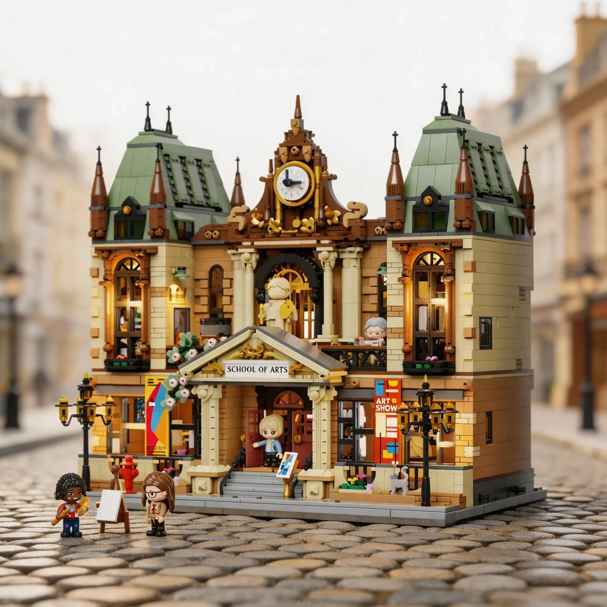 PRESALE NOW | School of Arts Modular Building Set, Collectibles, Elegant European-Inspired Architecture, Detailed School of Arts Theme Design, 38.5 × 25.6 × 37.6 Cm House Decoration Toy