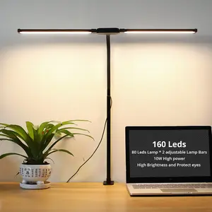 Led Desk Lamp with Clamp , Wide Double Head, Adjustable Architect Arm, Flexible Gooseneck, for Home Office, Monitor, Room, Includes Adapter
