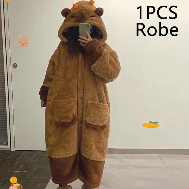 Winter Capybara Cute Cosplay Costume Robes Adult Kigurumi Unicorn Onesie Anime Nightgown Halloween Cartoon Pajamas Sleepwear