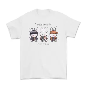 Cute Y2K Miffy Bunny T-Shirt – Wave To Earth Flaws And All Graphic Tee, Kawaii Cartoon Bunny Shirt, Streetwear Unisex Top for Men & Women, Soft Cotton Casual Tee, Aesthetic Outfit Gift