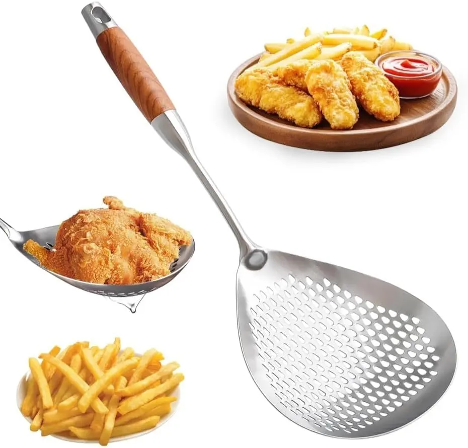 Kitchen Skimmer Slotted Spoons for Straining, Stainless Steel Kitchen Spider Strainer Ladle Spoon for Straining Pasta&Cooking&Frying&Noodle,