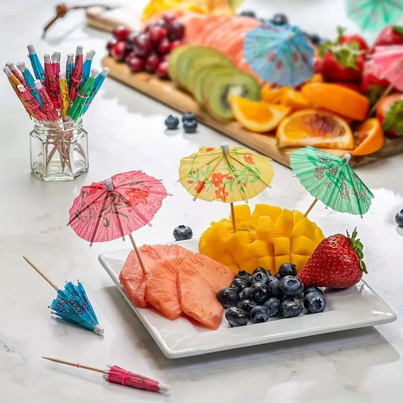 50pcs/set Umbrella Cocktail Drink Picks, Assorted Tropical Colors Party Toothpicks, Party Decoration Supplies, Home Decor, Room Decor, Summer Party Decoration, Hawaiian Theme Party, Home Bar Accessories