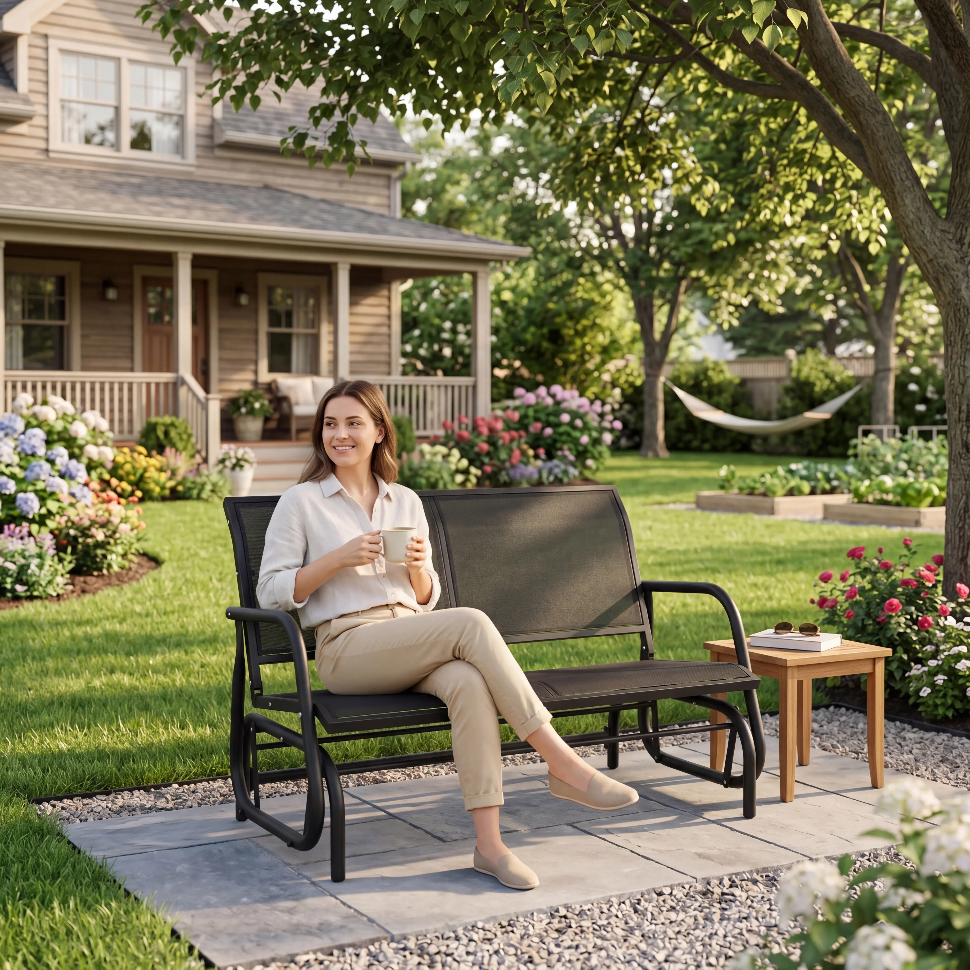 Murago 2-3 Person Outdoor Glider Bench - Patio Rocking Chairs, Backyard Furniture Rocker Gliders, Powder-Coated Steel Frame Outdoor Rocking Set for Porch, Garden,home decor,camping essentials