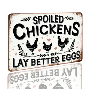 Chicken Theme Metal Aluminum Plaque 2D Flat 12x8 Inches, Rustic Design Farm Decor Chicken Coop Decoration Outdoor Wall Decor