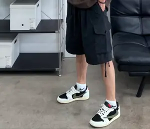 Retro basketball shoes with timeless aged vintage silhouette, smooth premium leather in off-white base with black toe & olive green side panels, tough gum rubber outsole, a must-have staple for neutral street layered outfits