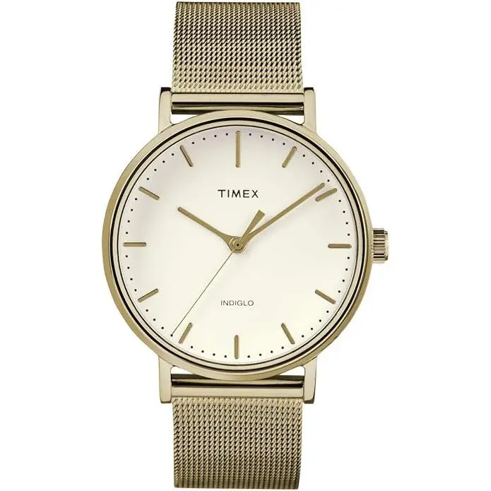 TIMEX Women's Fairfield Stylish Quartz Watch, Gold-Tone Stainless Steel Mesh Strap with Elegant Round Dial and Indiglo Night-Light, Stylish Watch, Casual Analog Watch