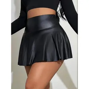 Stylish Leather Skort | Stylish High-Waisted PU Leather Skort - Women's A-Line Mini Skirt with Glossy Finish, Machine Washable, Perfect for Casual or Chic Outfits
