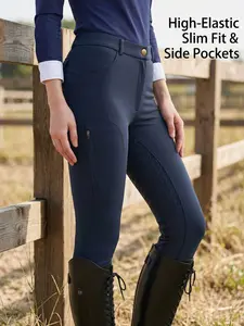 Women's High Waist Riding Pants, Dark Blue Color, Anti-Slip Inner Strips, Professional Horseback Riding Gear, Dull Resistant & Tear-Resistant, High Stretch Bottoms