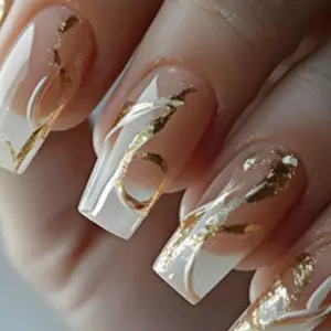 Set of 24 Medium-Long Ballerina False Nails, Ice Glitter Pattern Design, Fashionable Nail Art, Reusable and Detachable, Perfect for Parties