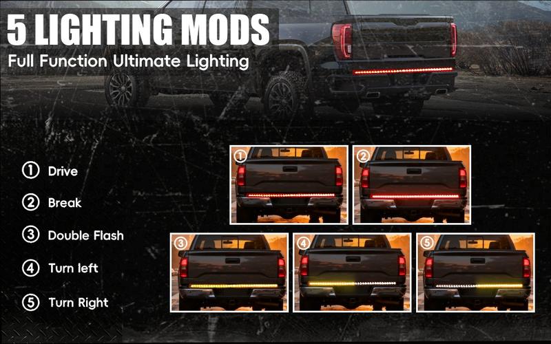 DIBMS Upgraded 60-Inch LED Tailgate Light Bar Strip with Fall Warning Signal, Arrow Turn Signals, IP67 Waterproof, Red & Amber Bright LEDs,Ambient Lighting Lightbar DIBMS Upgraded 60-Inch LED Tailgate Light Bar Strip with Fall Warning Signal, Arrow Turn Signals, IP67 Waterproof, Red & Amber Bright LEDs,Ambient Lighting Lightbar