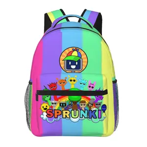 Sprunki large-capacity all-over print casual daypack for outdoor sports and office; cartoon merch laptop backpack school bag; gift for boys and girls