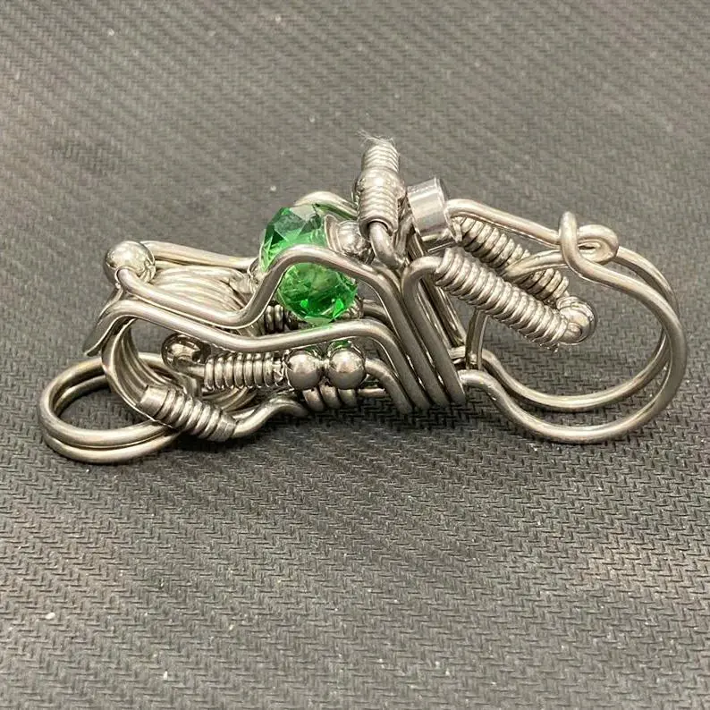 304 Stainless Steel Keychains with Motor Shape Handmade Keychains Solid Design Red Gem Accent
