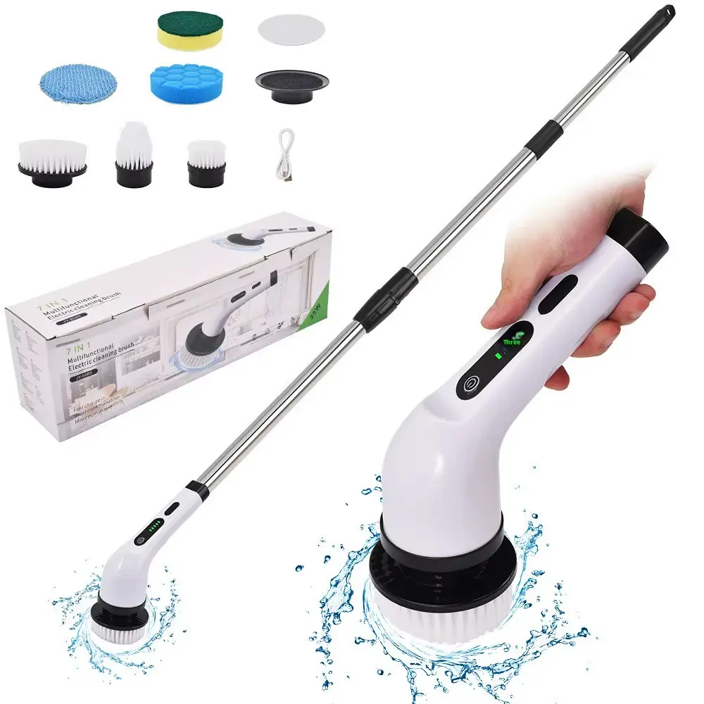 Eagej Electric Spin Scrubber, Cordless Shower Scrubber, IPX7 Waterproof Power Scrubber with 9 Replaceable Brush Heads, 5 Speed Electric Cleaning Brush, Extendable Handle for Bathroom, Tile, Tub, Floor, Kitchen Cleaning.BackToSchool tiktokshopbacktoschool
