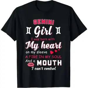 100% Cotton Gemini Girl Funny Quote With Zodiac Sign Birthday Gift T-Shirt For Women Teen Girls Summer Casual Short Sleeve Top